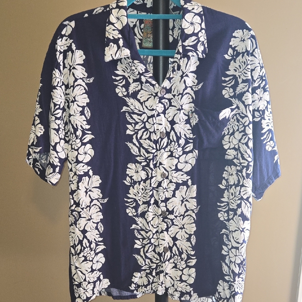 Men's Casual Navy Floral Button-Down Shirt
